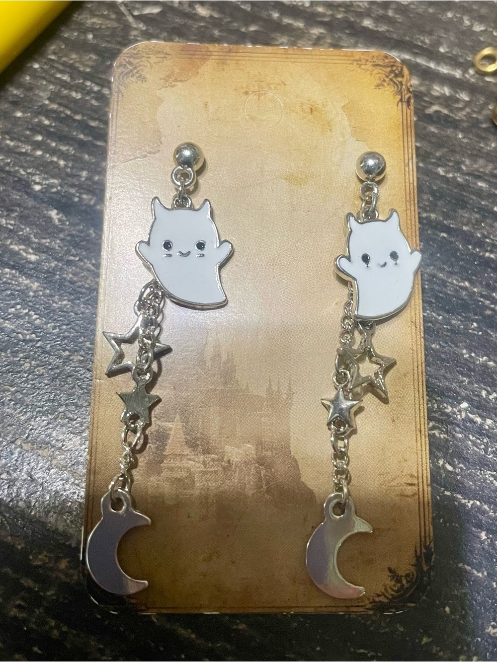 2 for$10. White Ghost Drop Earrings with Silver Stars & Moon